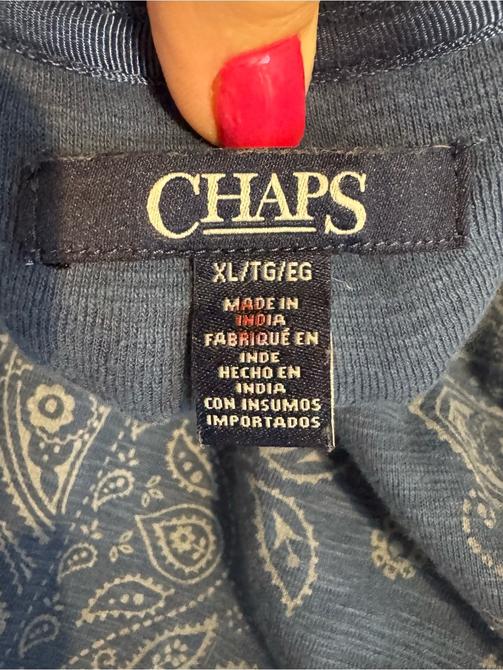 CHAP'S Navy Blue w/Button-Detail Front Henley Top XLARGE #W - Picture 7 of 7